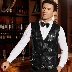 Grace‎ Karin Mens Black Sequin Snap Vest Size Medium